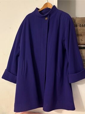 Vintage Lambswool Violet Swing Coat - Elegant A-Line Jacket Size Large